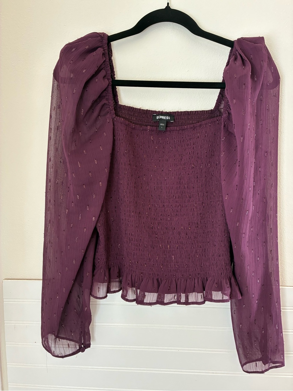 Express Women's Plum Smocked Square-Neck Blouse
